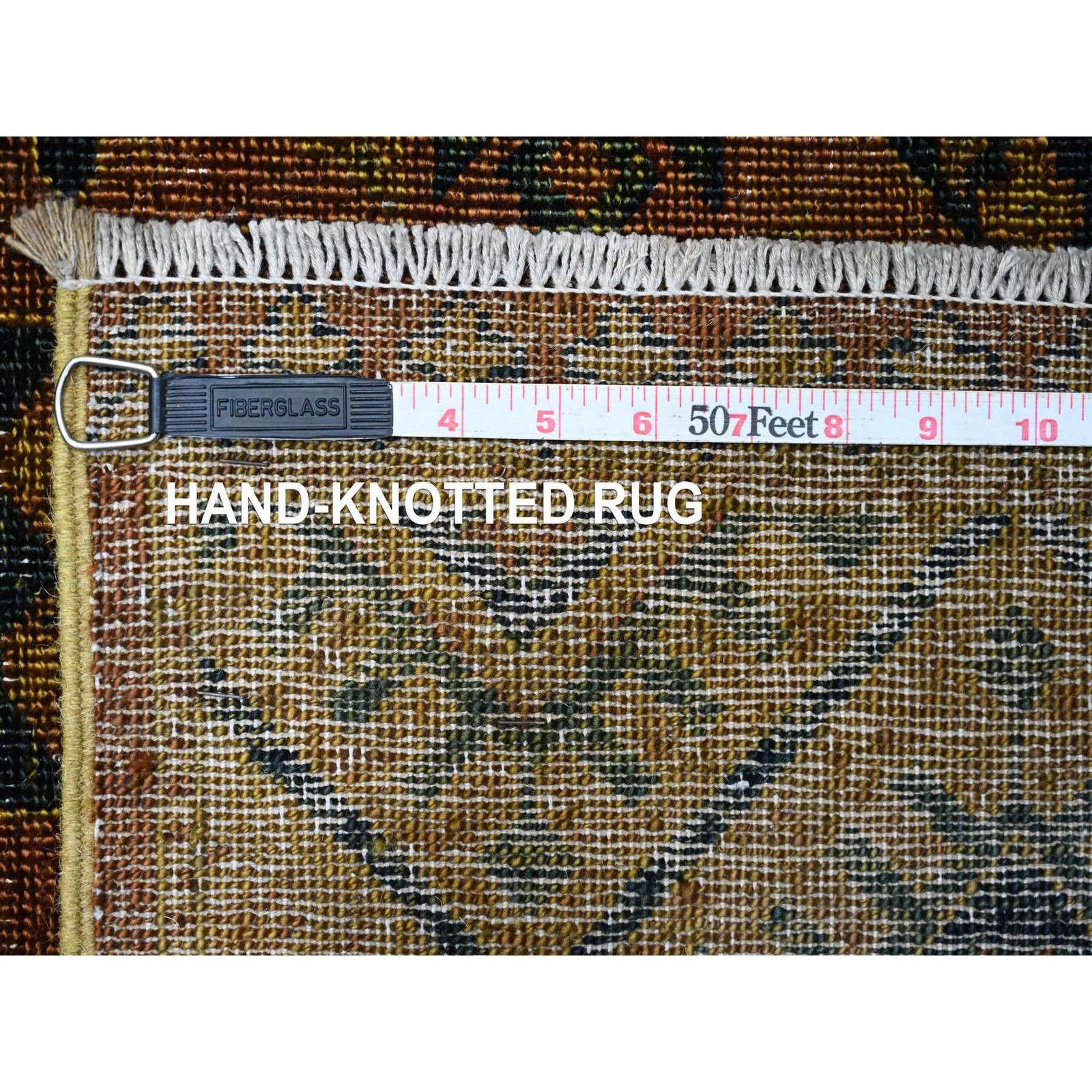8’10″x12’2″ Brown Overdyed Afghan Block Design Hand Knotted Pure Wool Rug R20374
