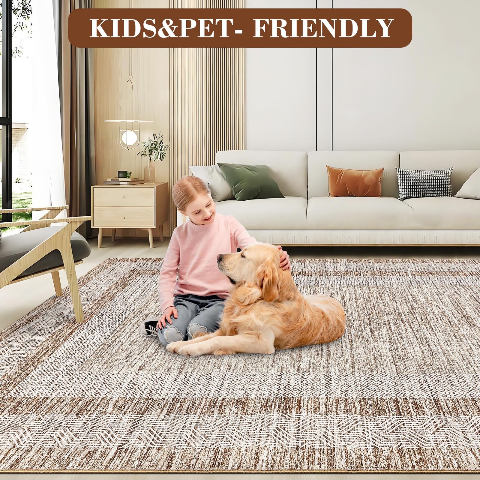 GarveeHome 2×6 Modern Bordered Runner Rug Soft Non Slip Runner Washable Non Shed