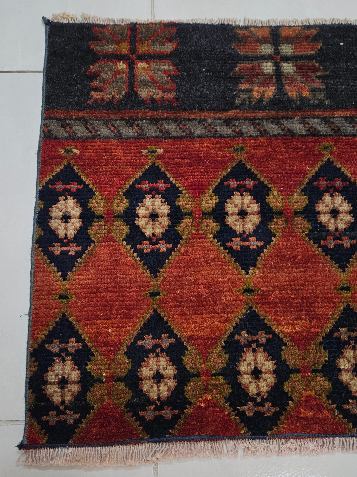 Handwoven Wool Rug, Red Bohemian Decor (2.8 x 1.8 ft)