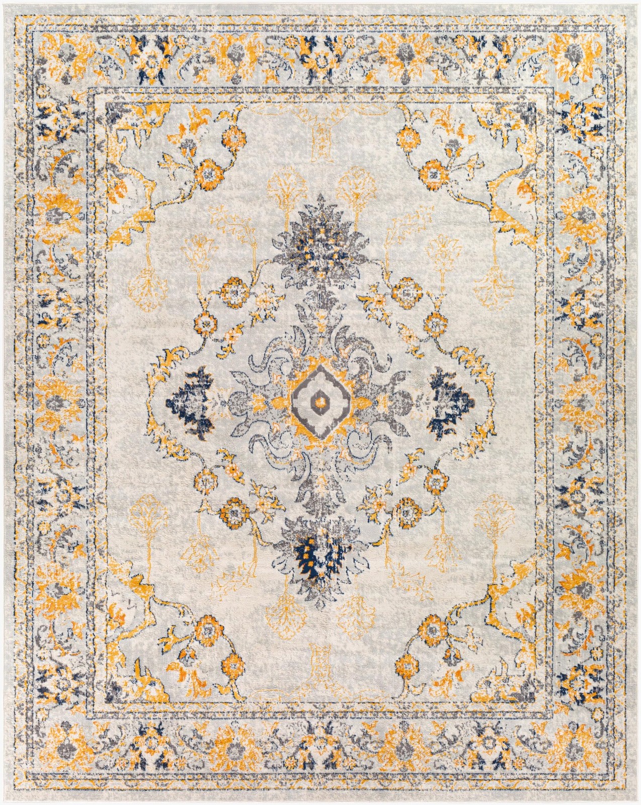 Livabliss – Vintage Boho Yellow Rug For Living – Gray