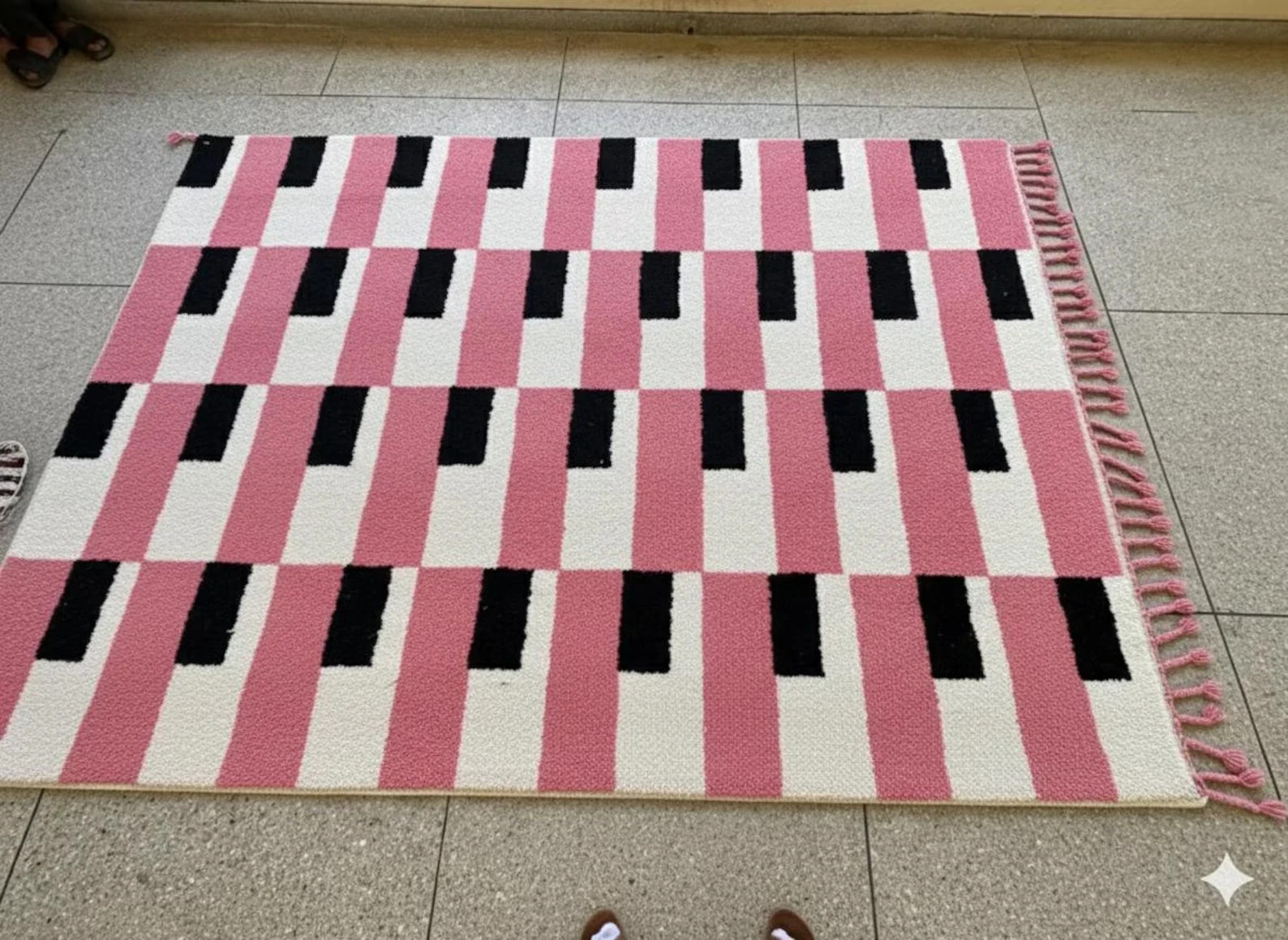 Modern Moroccan Berber Wool Rug Color Pink White Black Handmade Carpet Rug