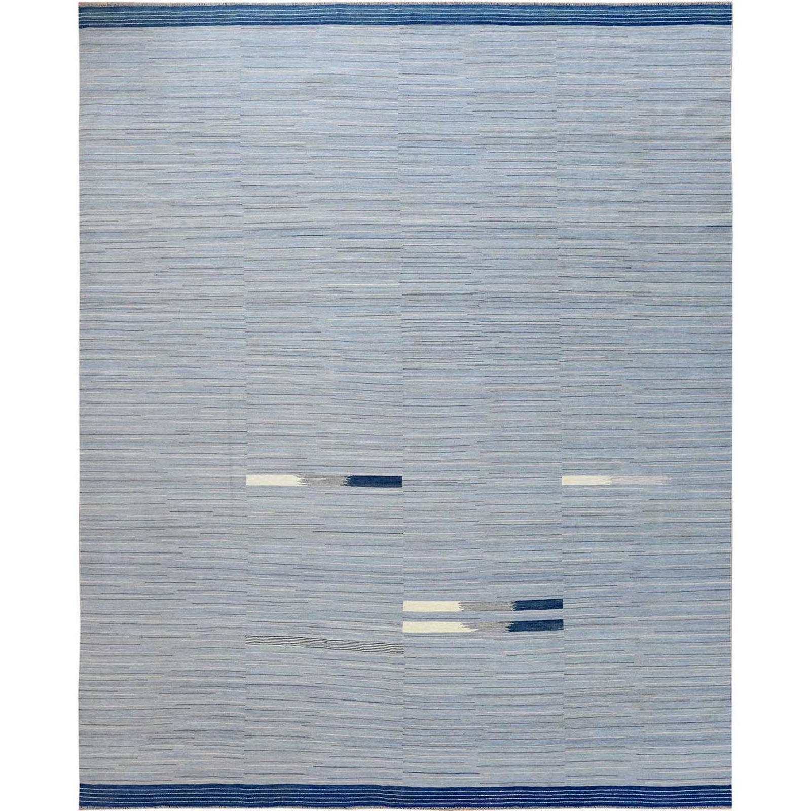 12’1″x15′ Hand Woven Flat Weave Kilim Pure Nomadic Stripe Design Wool Rug R60107