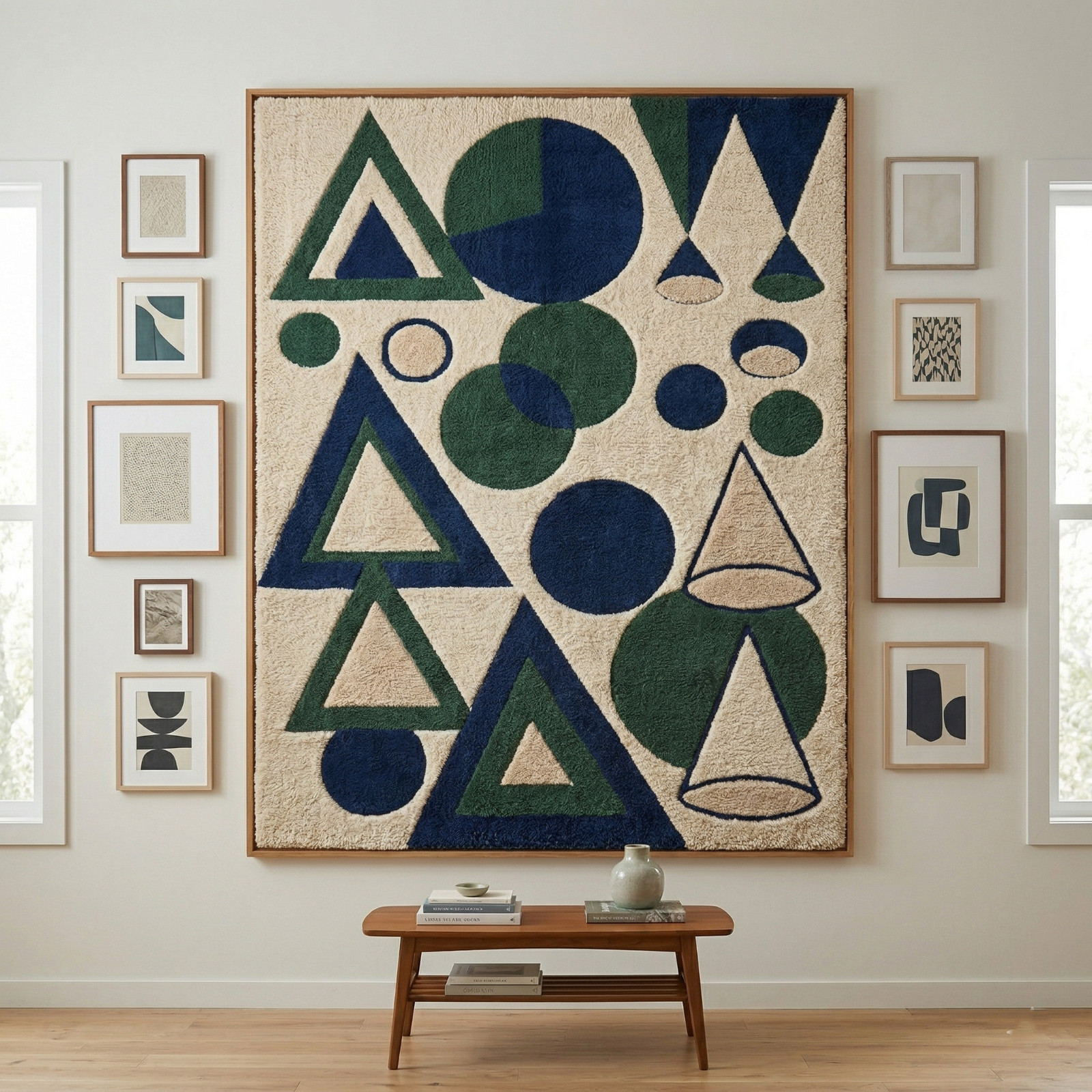 9×12 Hand Tufted Wool Area Rug Navy Green Geometric Modern Carpet Living Room