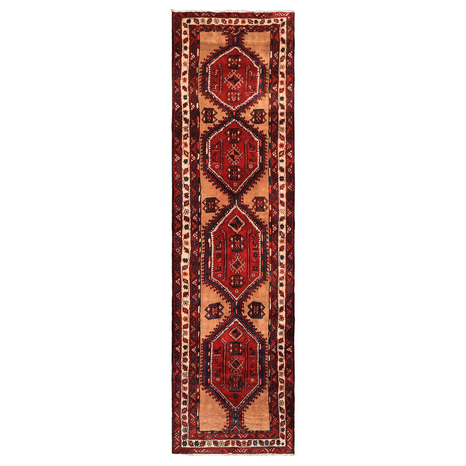Vintage 4’1”x14’11” Runner Hand Knotted Wool Burgundy Bidjaar Plush Pile Rug