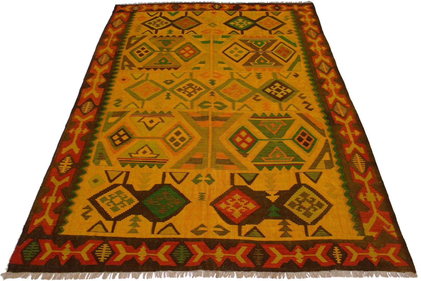 Southwestern Kilim Gold Rust Wool Rug – 8’1″ x 11’3″