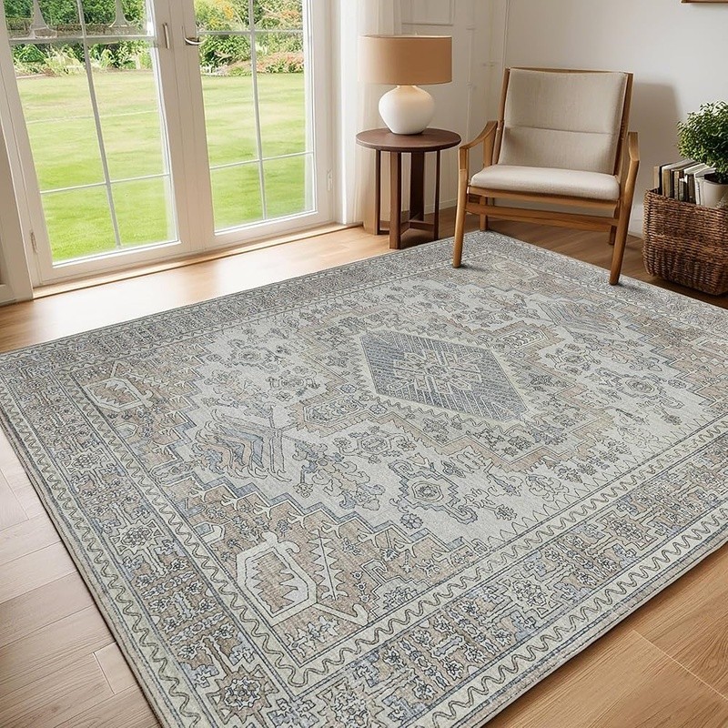 Durable Non-Slip 8×10 Area Rug Soft Faux Wool Machine Washable Living Room New