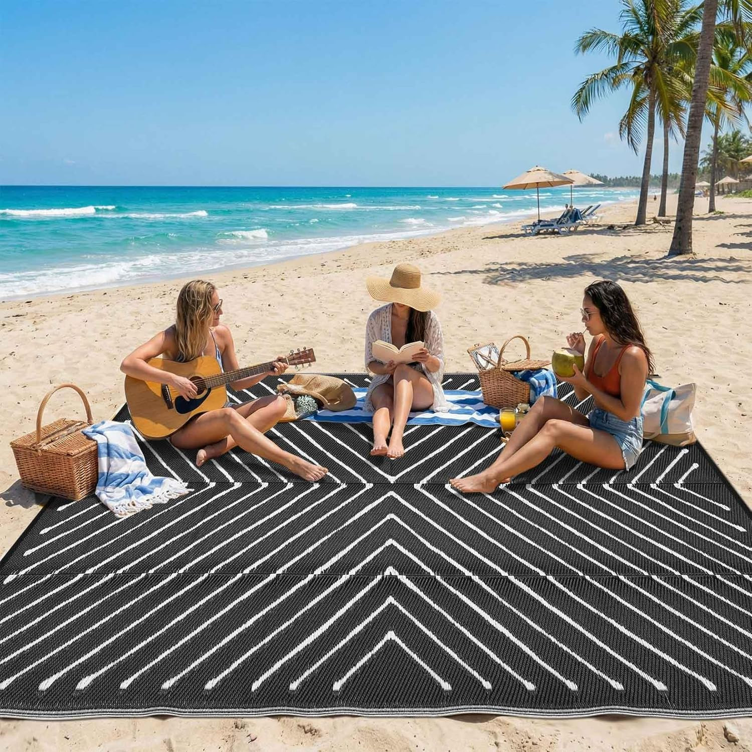 6X9 Reversible Outdoor Rug for Patio, Waterproof Portable Camping RV Mat, Stripe