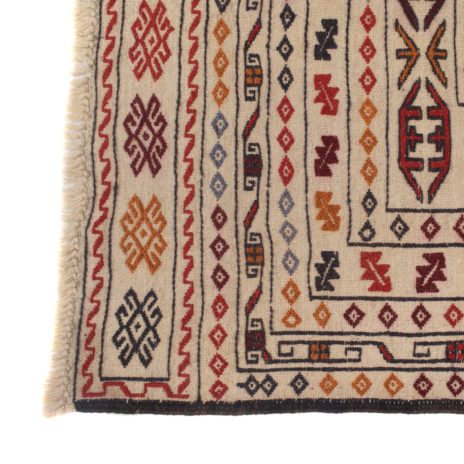 Hand Woven Afghan Traditional Rug 4’4 x 6’4 ft Wool Area White Kilim Rug -R22255