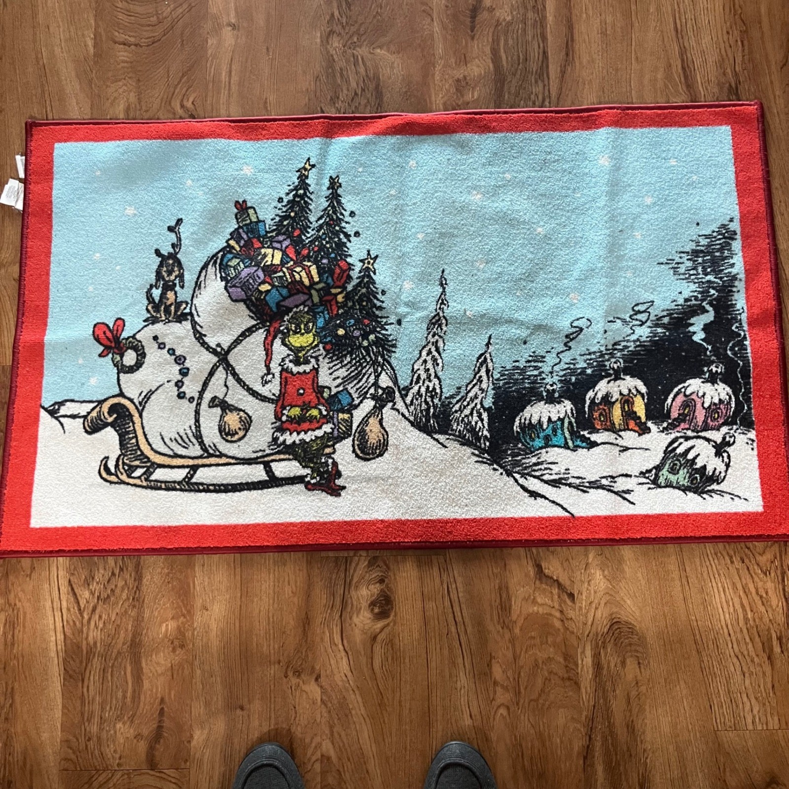 The Grinch Who Stole Christmas Holiday Area Rug Whoville Sleigh 44×26 Red Blue