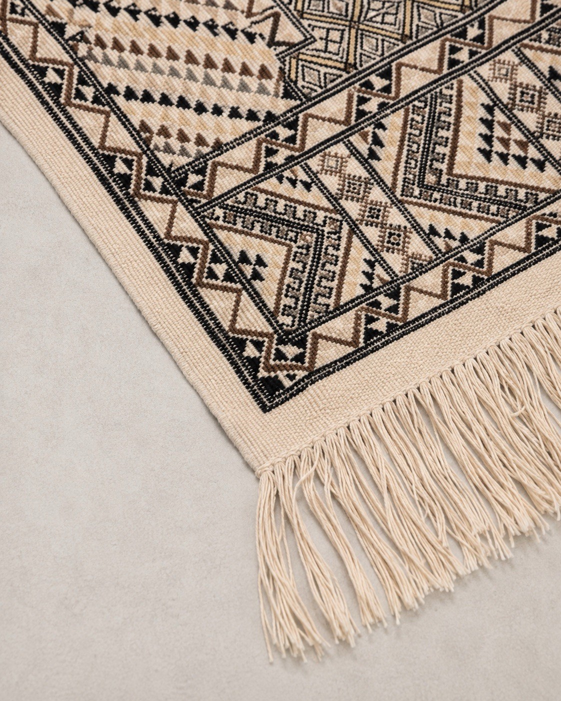 Vintage Tunisian Wool Rug 4×6 Margoum Hand Knotted Geometric Ivory Brown Carpet