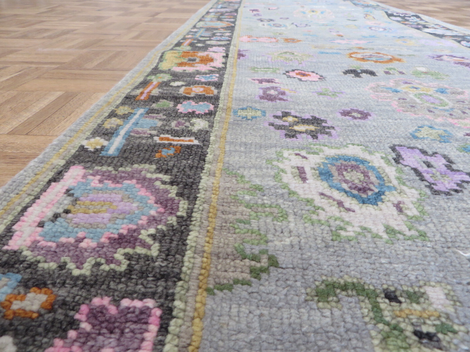 3 x 12’2 Runner Hand Knotted Gray Colorful Oushak Oriental Rug G13054