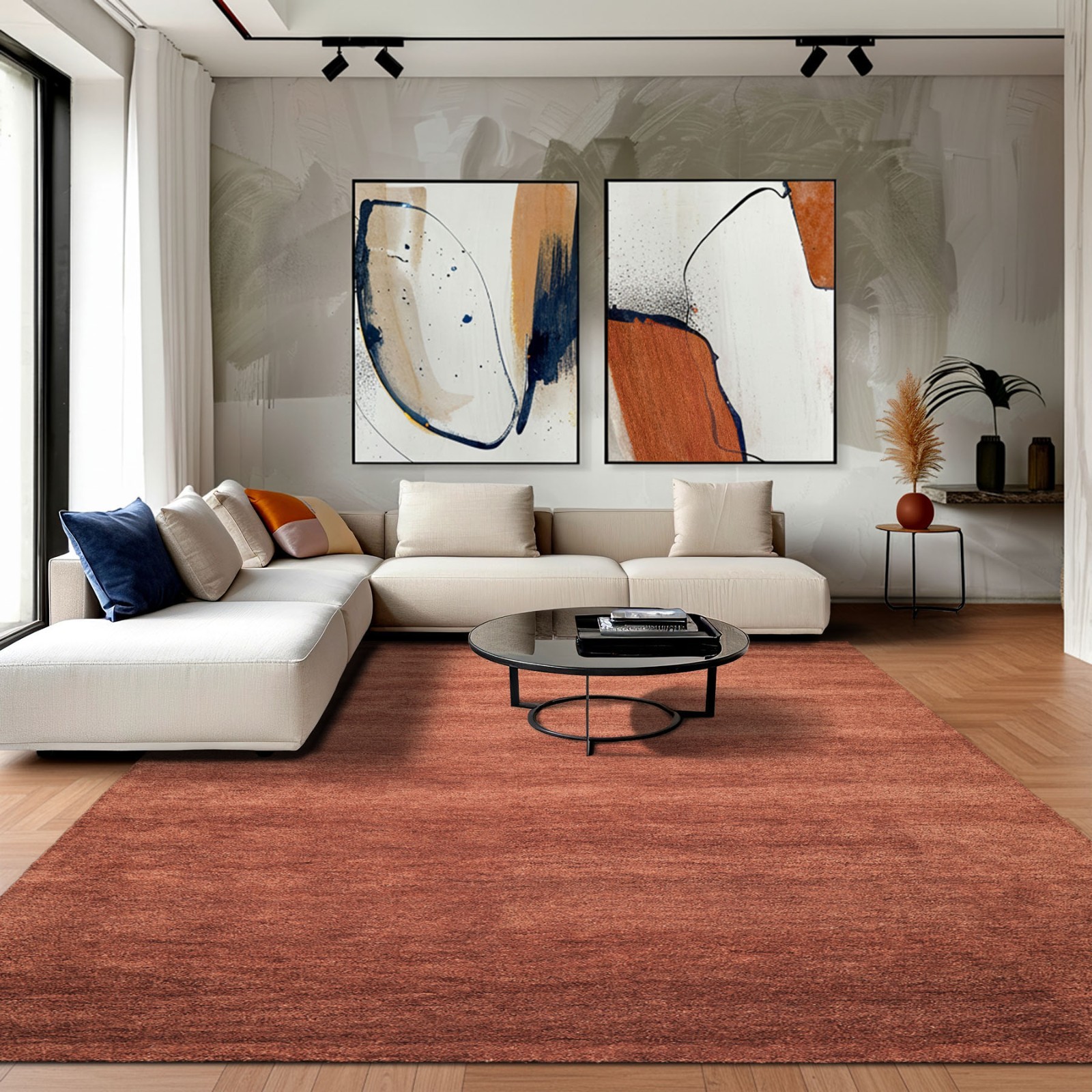 8×10 Hand Woven Wool Rust Modern Plush Pile Solid grainy texture Area Rug