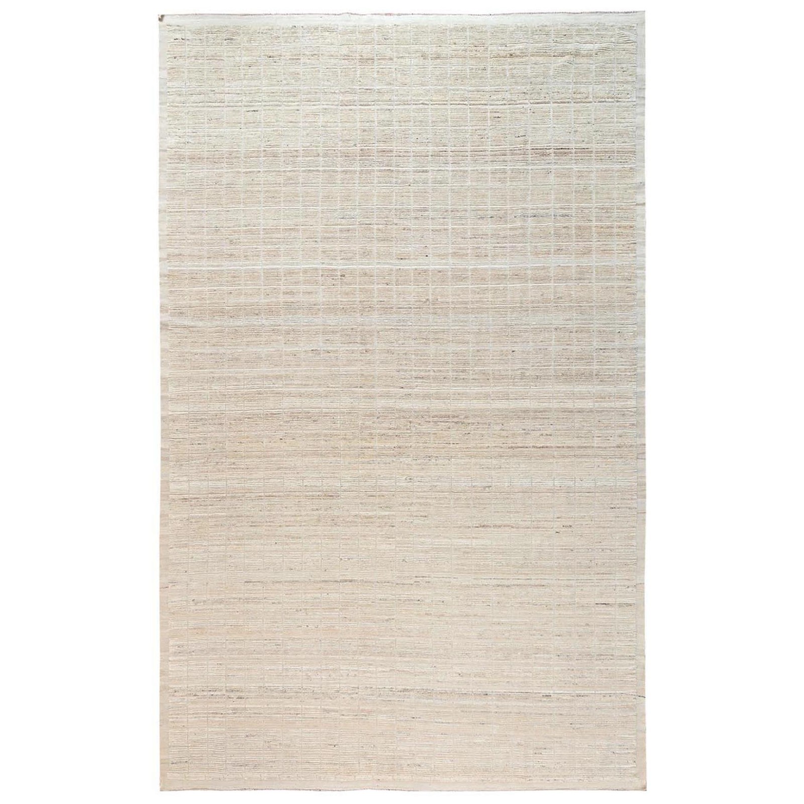 12’8″x20’2″ Ivory Moroccan Weave with Grid Design, Hand Knotted Wool XL Rug 2700