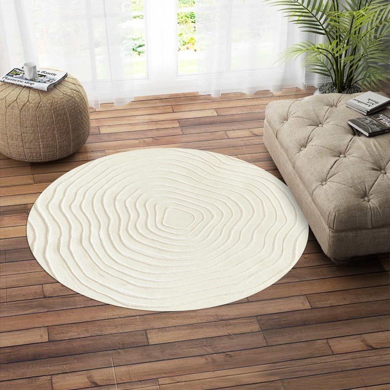 3D Embossed Design Modern Round Textured Area Rug – Soft Carpet for Living Room