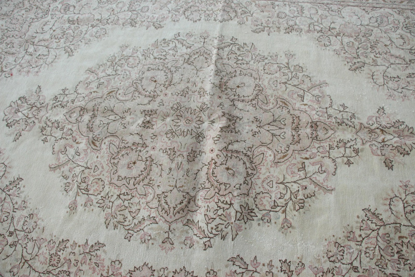 6,8×10,4 ft Rug, Turkish Rug, Vintage White Wool Floral Rug