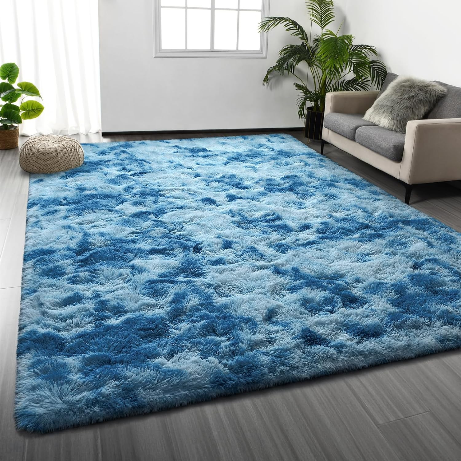 Bright Blue Large Shag Area Rug 8×10 – Ultra Soft Plush Fuzzy Carpet