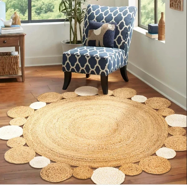 Rug 100% Natural Jute Handmade Reversible Round Rug Braided Rustic Boho Carpets