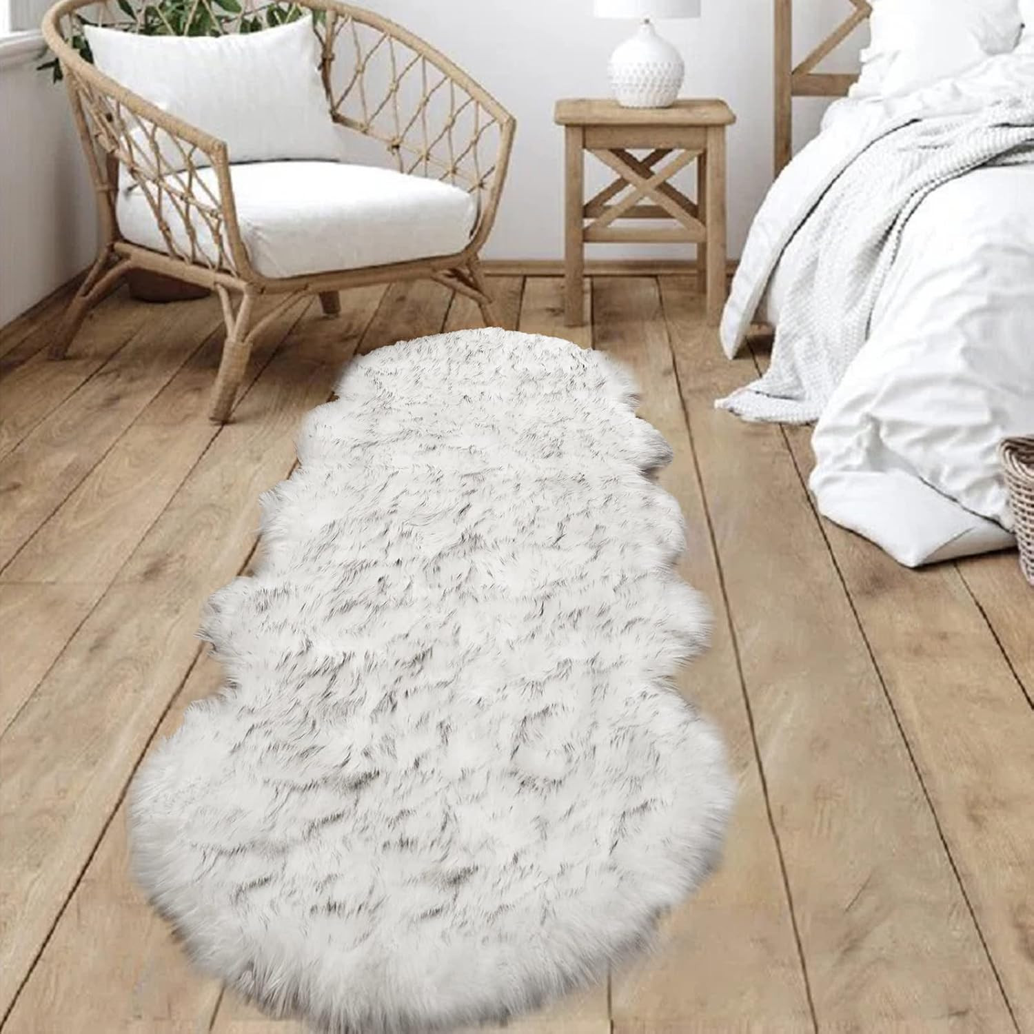 Faux Sheepskin Rug 2×6 Fluffy Fuzzy Furry Runner for Bedroom Bedside Plush – Whi