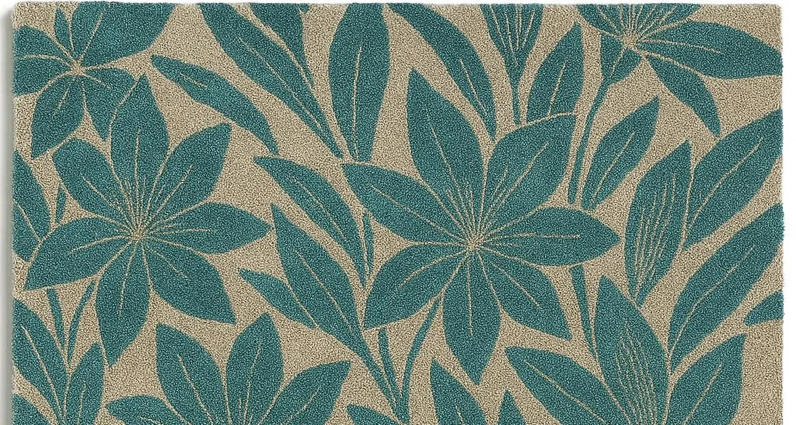 Hand Tufted Floral Rug | Teal & Beige Botanical Carpet