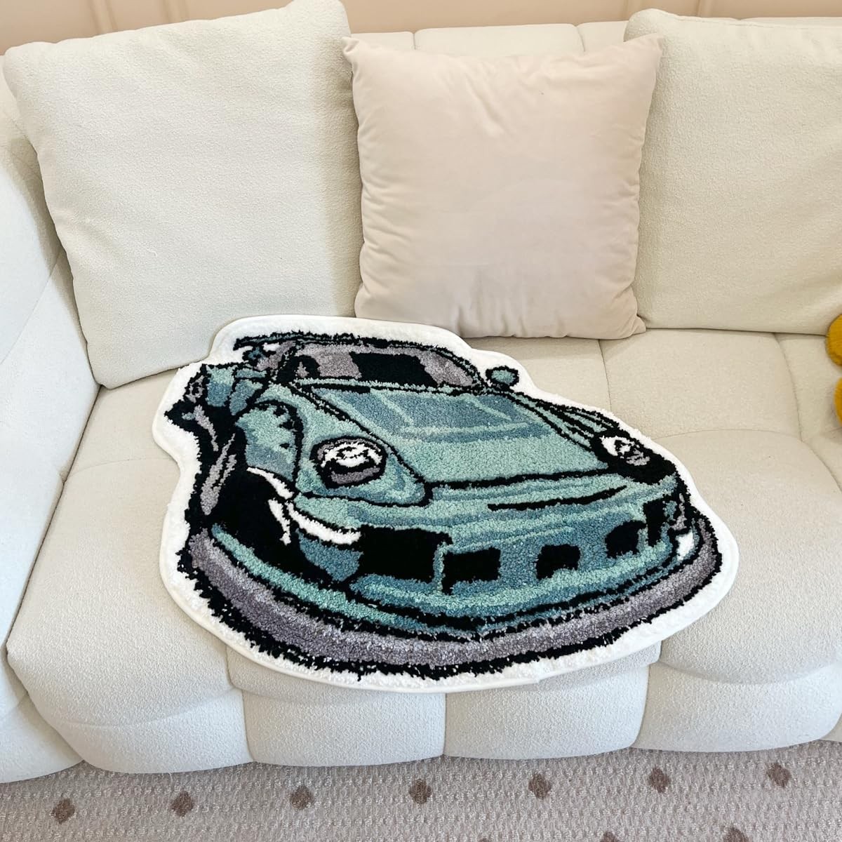 31.5×24 Inch Green Sports Car Shaped Flocking Rug Anti Slip Floor Doormat
