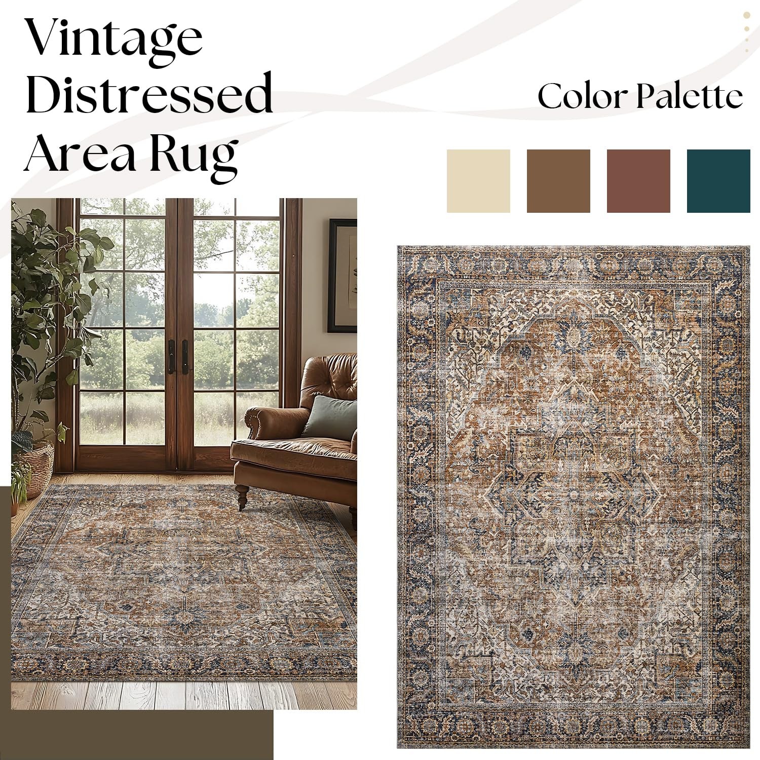 Bileehome Dining Room Rugs Under Table Washable Country Vintage Area Rug Living