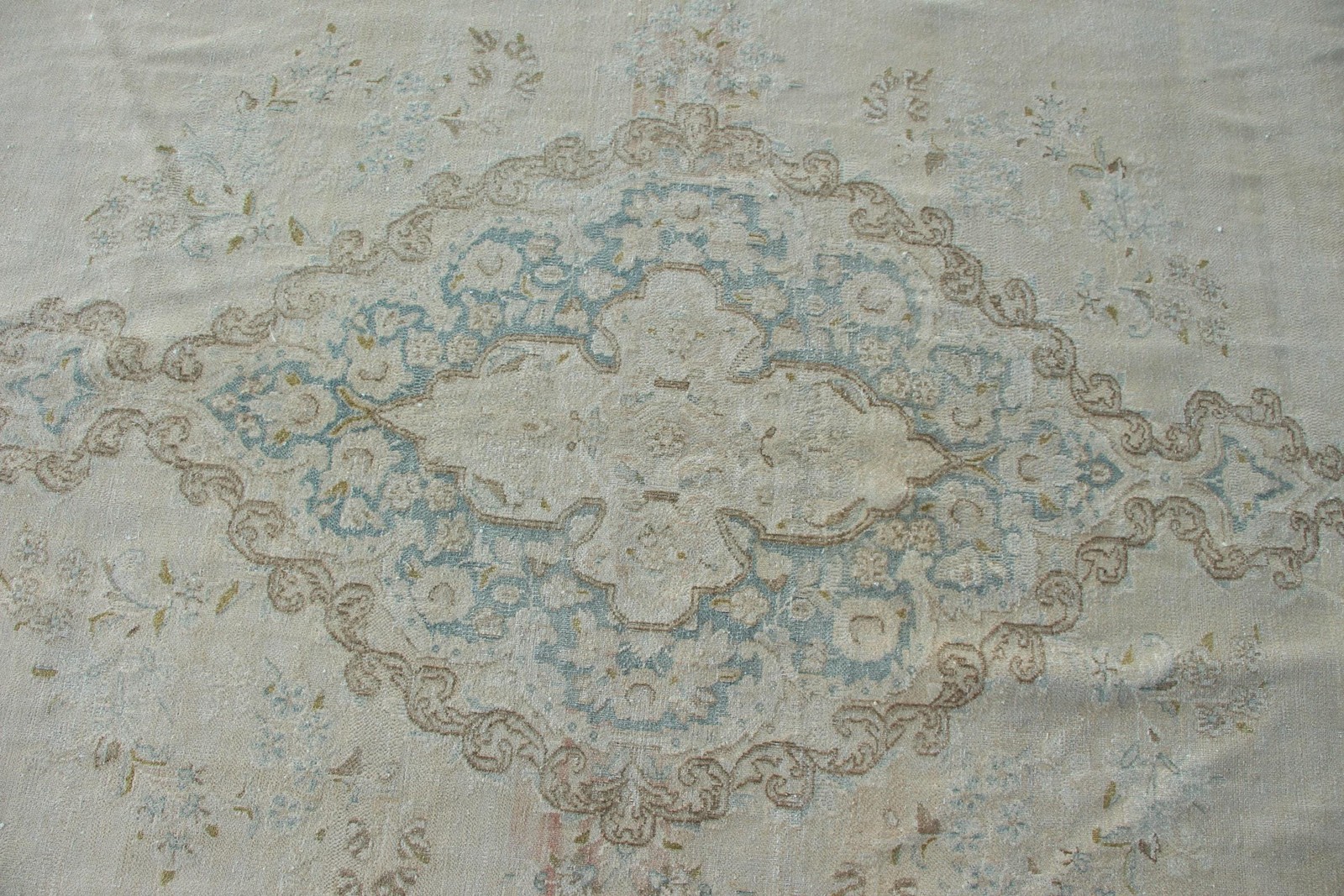 Vintage Rug, 9,5×13,3 ft Turkish Rug, White Blue Southwestern Wool Rug