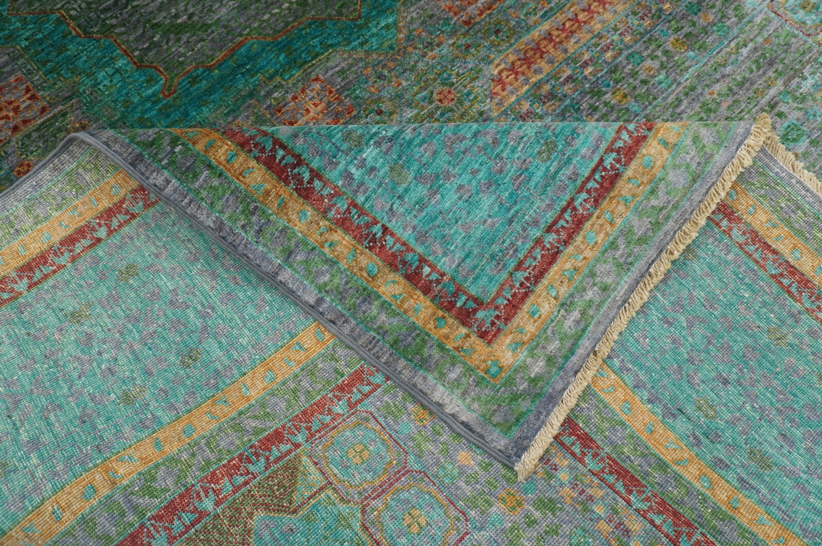 6 x 9 Ft Blueish Gray Mamluk Afghan Hand Knotted Veg dyes Wool Medallion 6×9 Rug