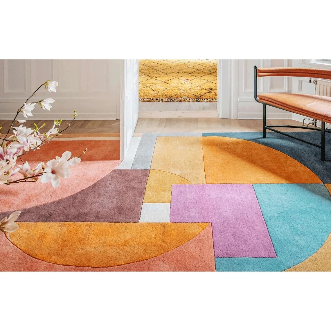 Modern Abstract Tufted Wool Rug Pastel Geometric Handmade Area Carpet