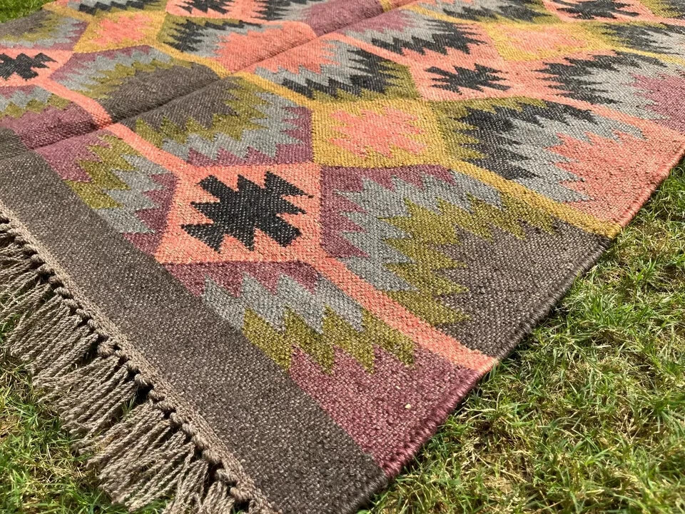 navajo rug Handmade Wool Jute Vintage moroccan Rug Kilim Rug Aztec rug