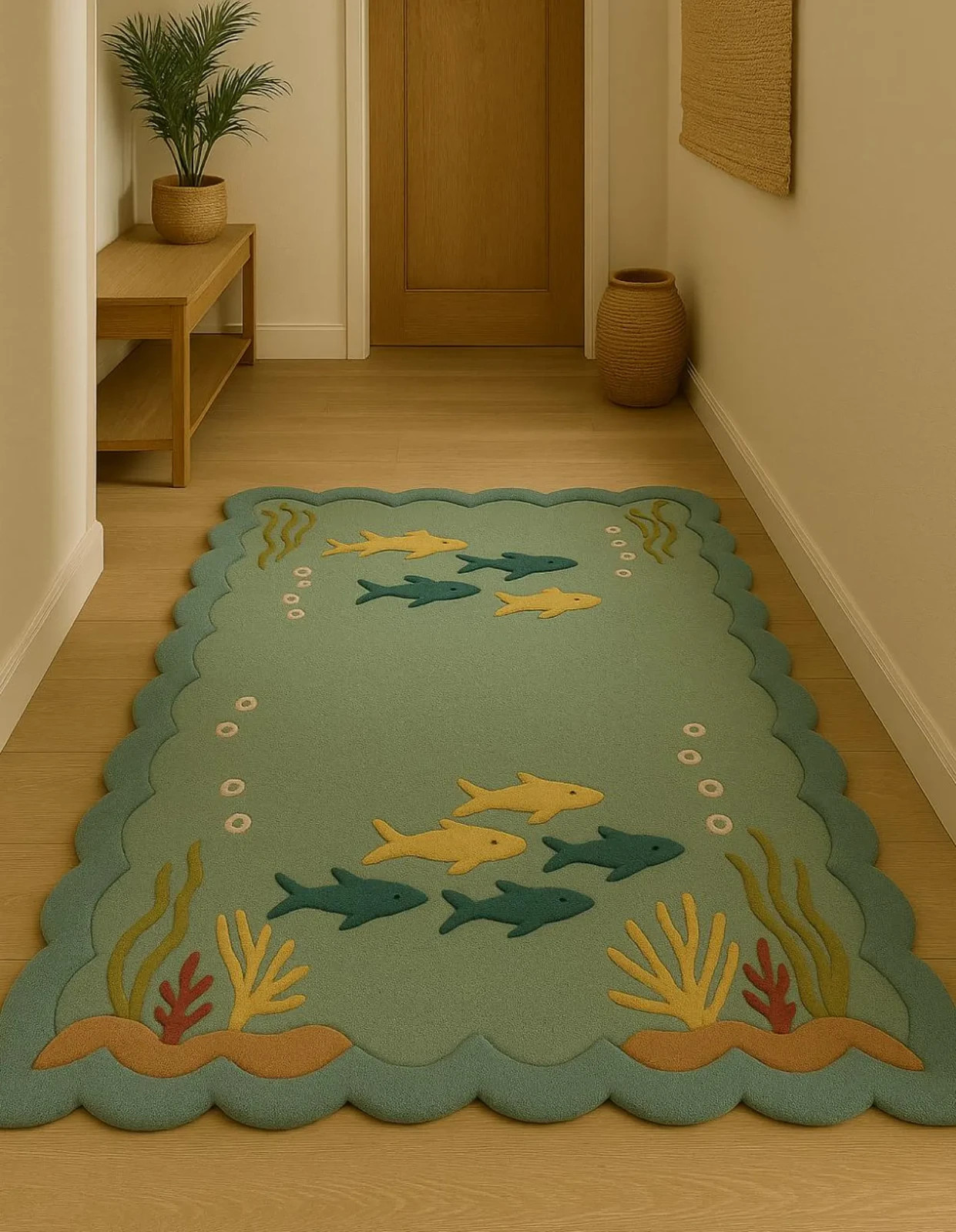 Ocean Playful Fish Design Hand Tufted New Zealand Wool Rug – 10X14 9X12 ft Seawe