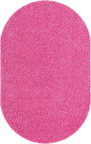Unique Loom Solo Solid Shag Area Rug 5’1″ x 8′ Oval Taffy Pink Polypropylene