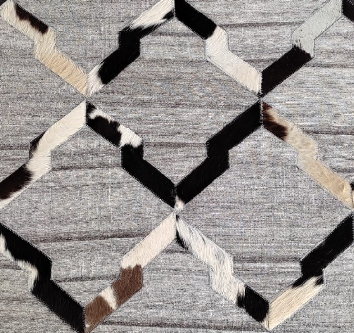 Modern Geometric Area Rug Grey Black Cowhide Pattern Carpet Living Room Rug