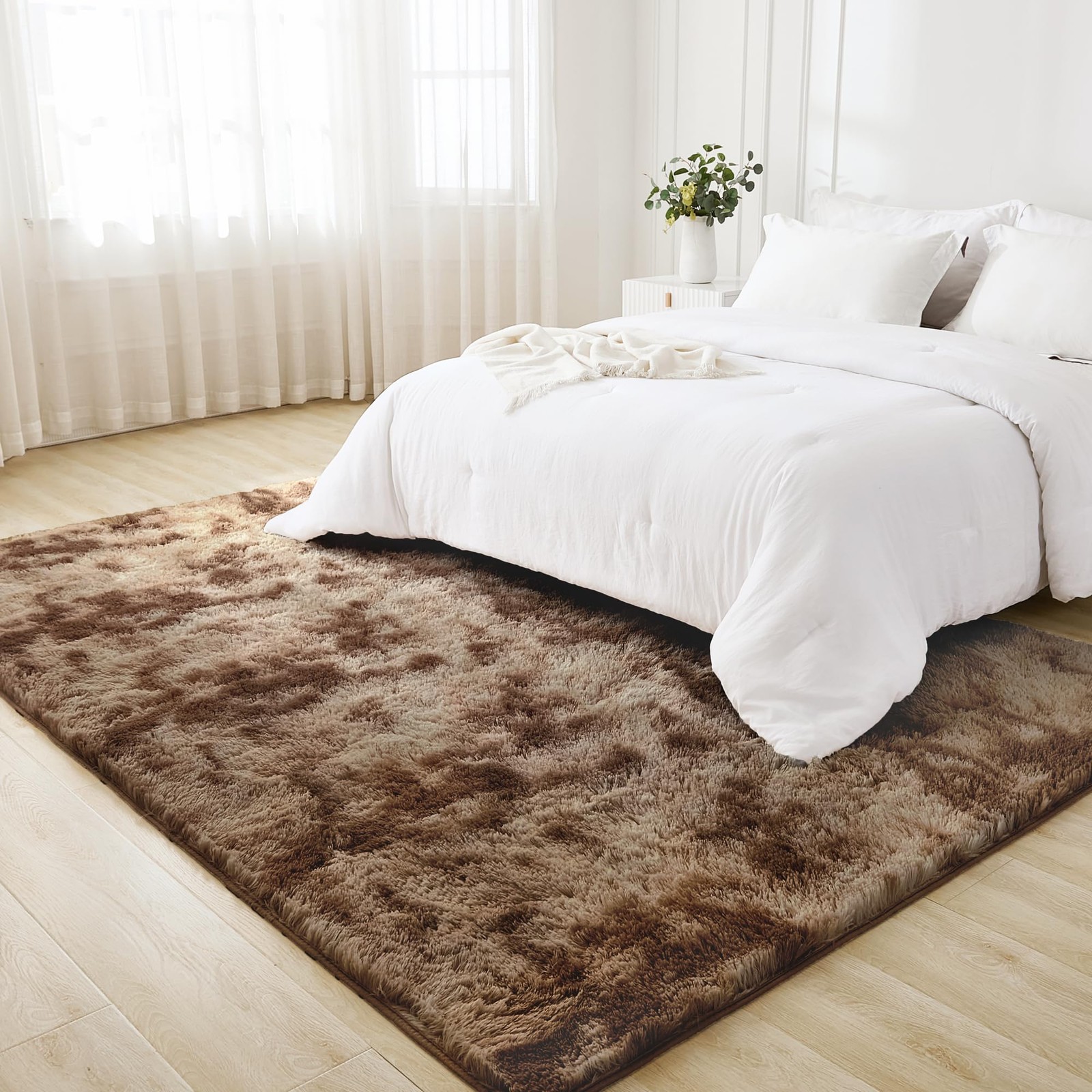 Litanika 4X6 Shag Area Rug For Living Room Bedroom Tie-Dyed Brown High Pile