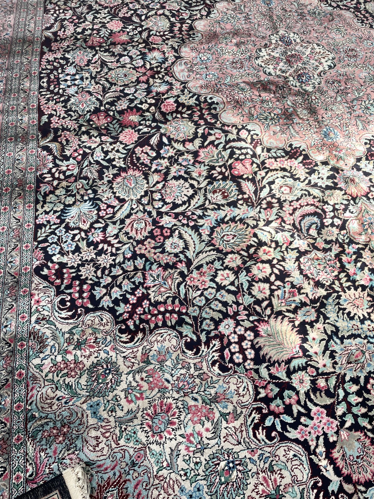 Large Wool and Silk Hand-Woven Area Rug, 10.2′ x 14.2′
