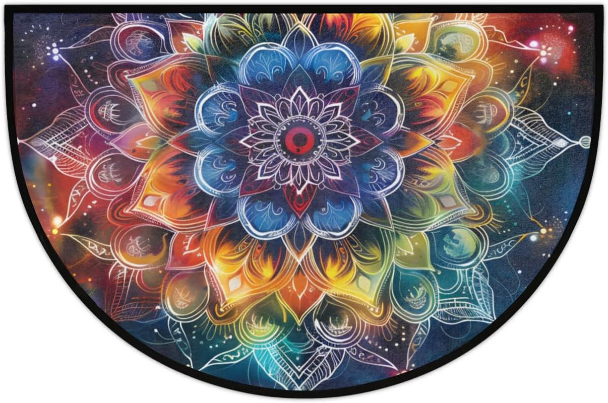 Mandala Galaxy Half round Door Mat Semi Moon Rug Fireplace Carpet Area Rugs | Ma