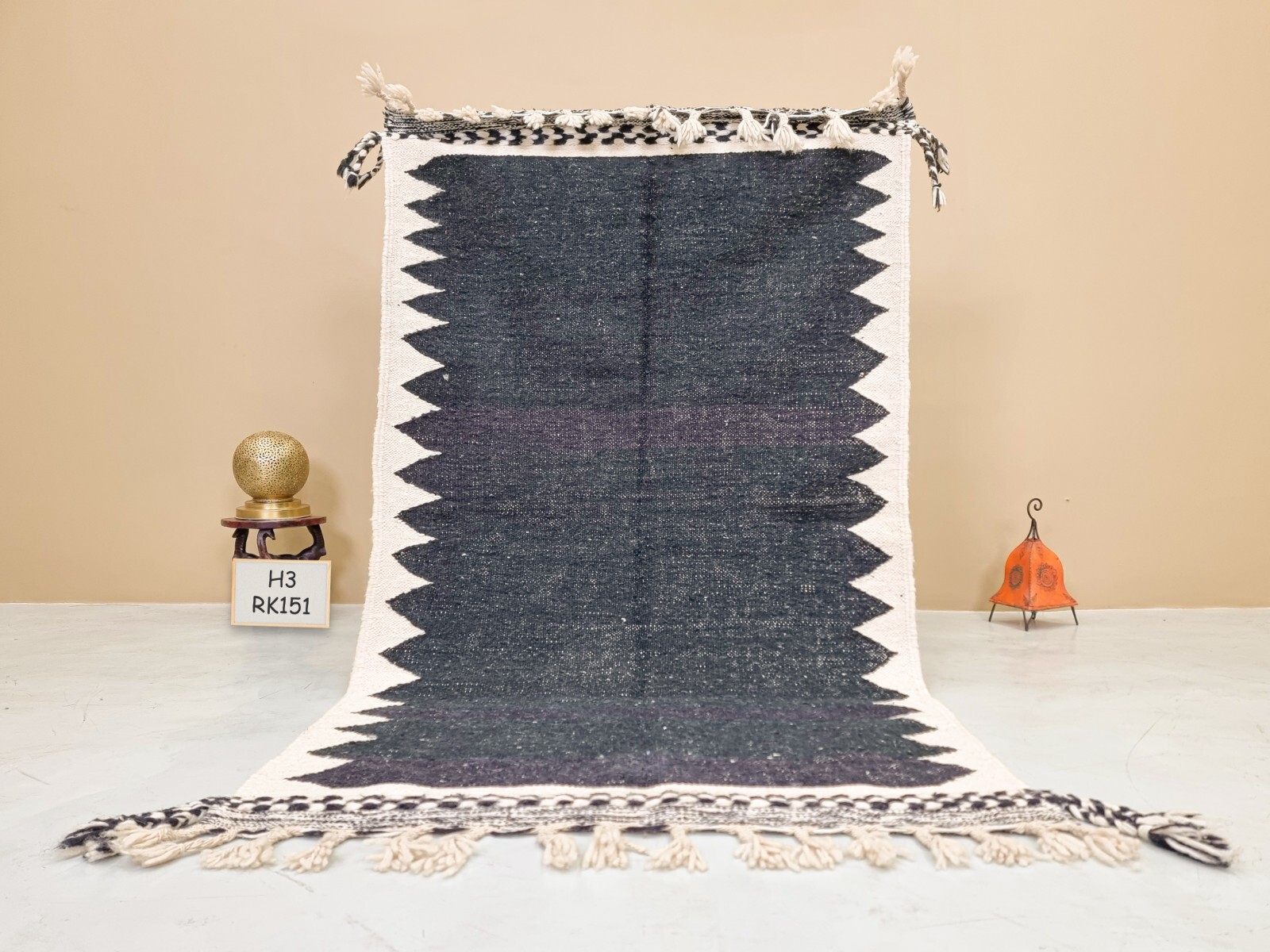 Moroccan Handmade Kilim Zanafi Rug 3×6 Berber Geometric Black White Carpet