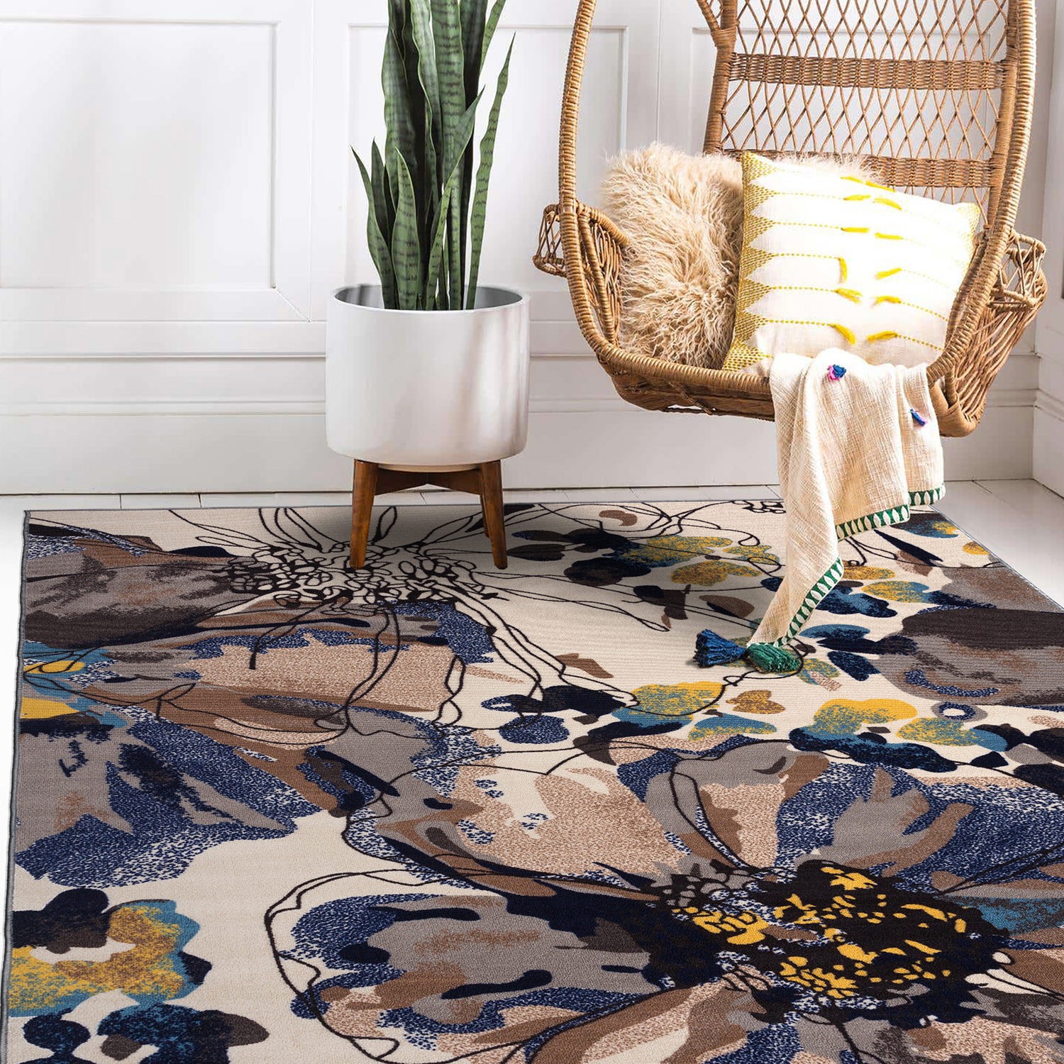 Rugsop Area Rug Modern Bright Flowers Non-Slip Carpet Large Living Room Rug 8×10