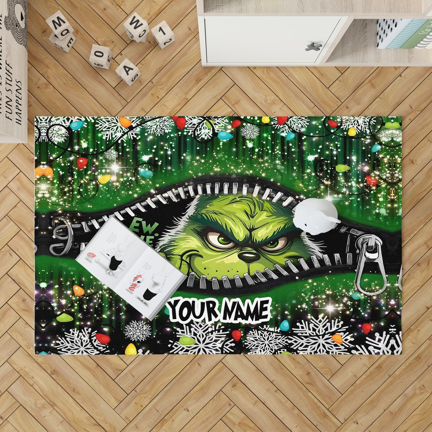 Funny Grinch Zipper Christmas Area Rug | Personalized Holiday Decor