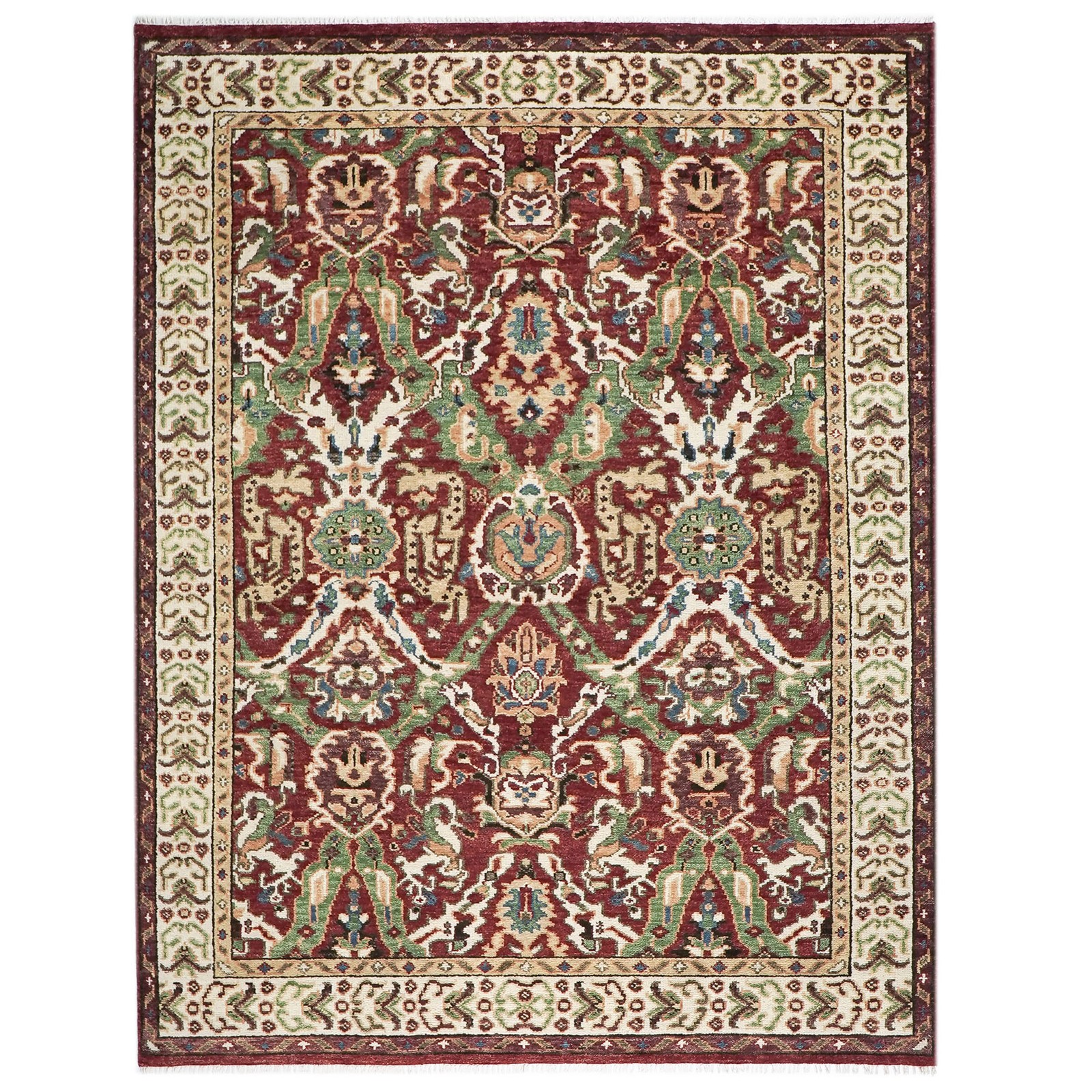 9×12’1” Hand Knotted Wool Rust, Lime Oushak Arts & Crafts Rug