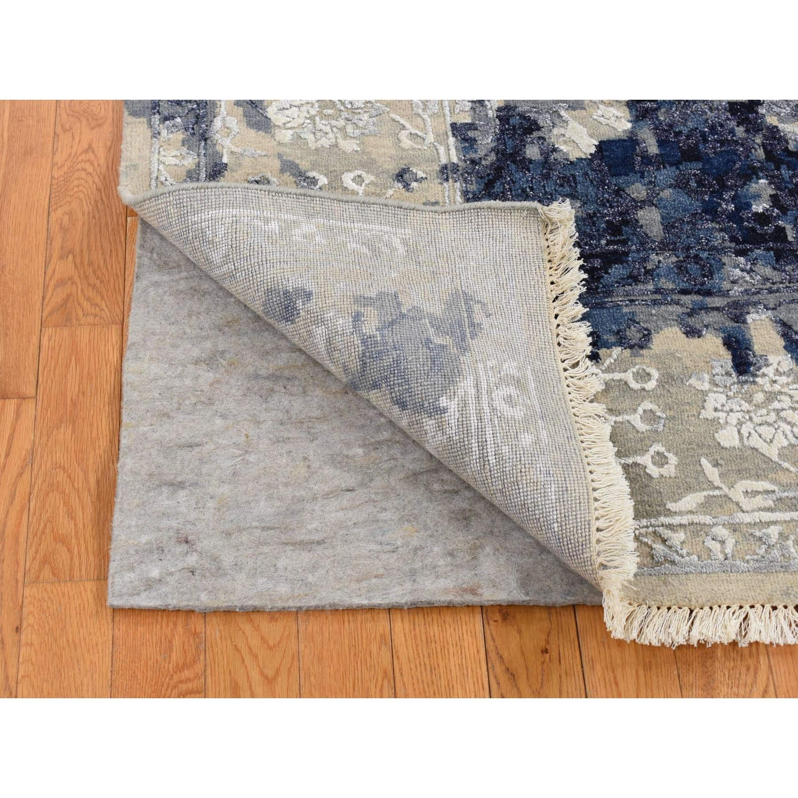 12’x14’9″ Denim Wool and Silk Shibori Design Hand Knotted Oversized Rug r87667