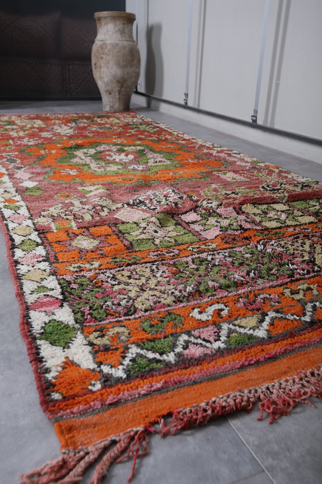 Moroccan Vintage Rug 5.4 x 13.8 Feet with Floral and Geometric Patterns