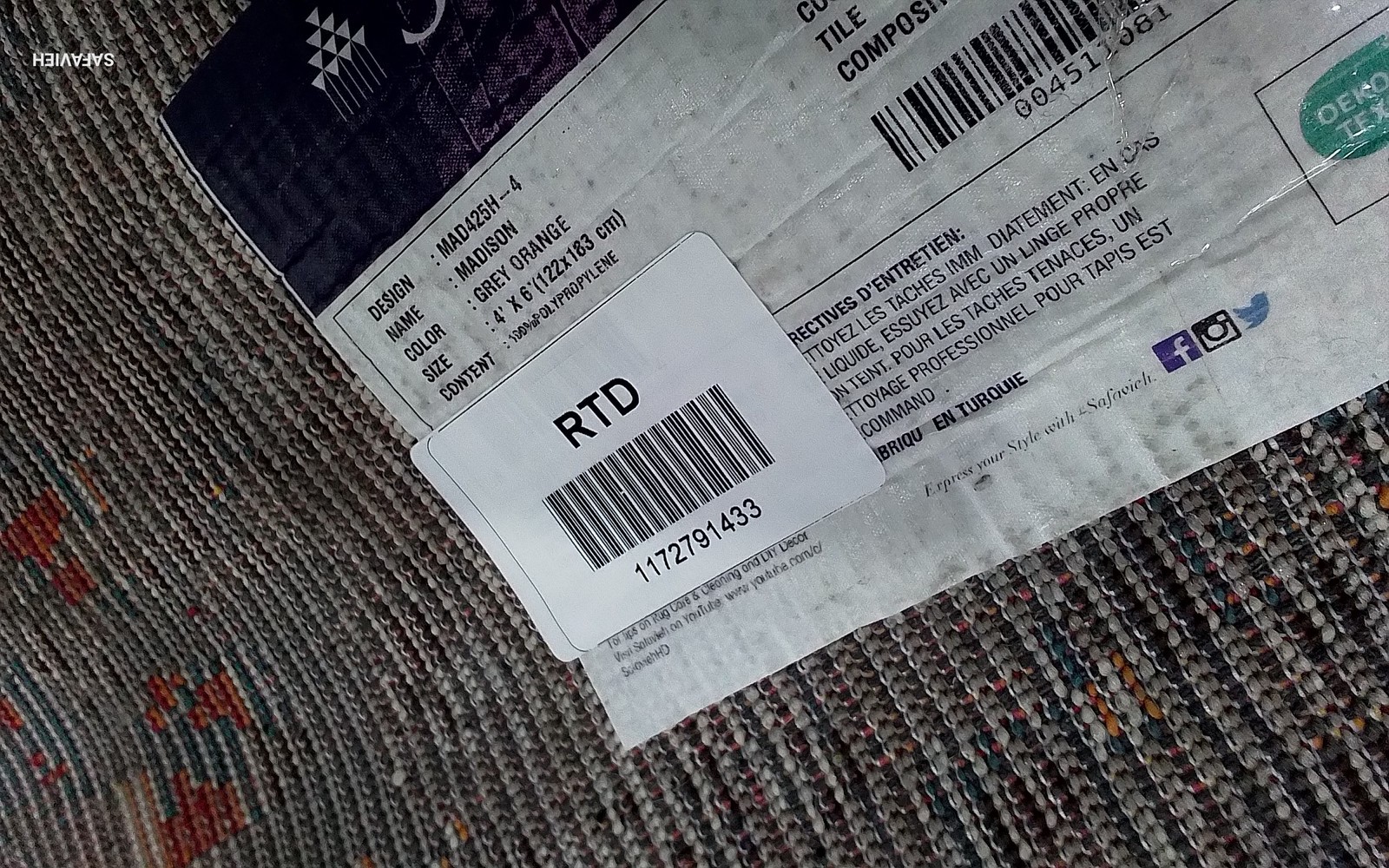 GREY / ORANGE 4′-0″ x 6′-0″ Flaw in Rug, Reduced Price 1172791433 MAD425H-4