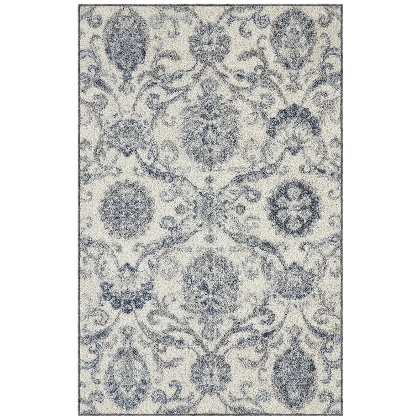 Maples Rugs Blooming Damask Areaw – 46″ x 30″ (Rectangular), Grey/Blue