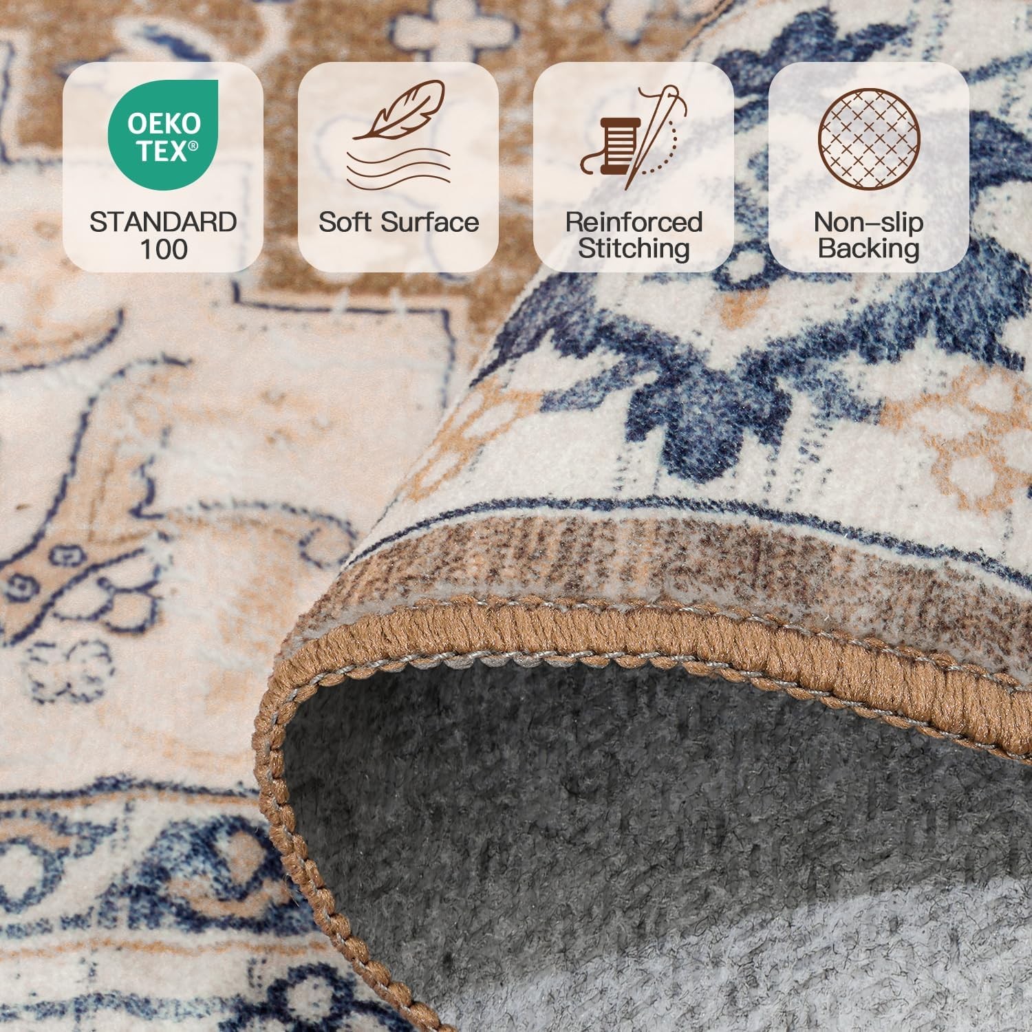 5X7 Area Rugs for Living Room Bedroo Soft Boho Carpet Floral Brown | High Power
