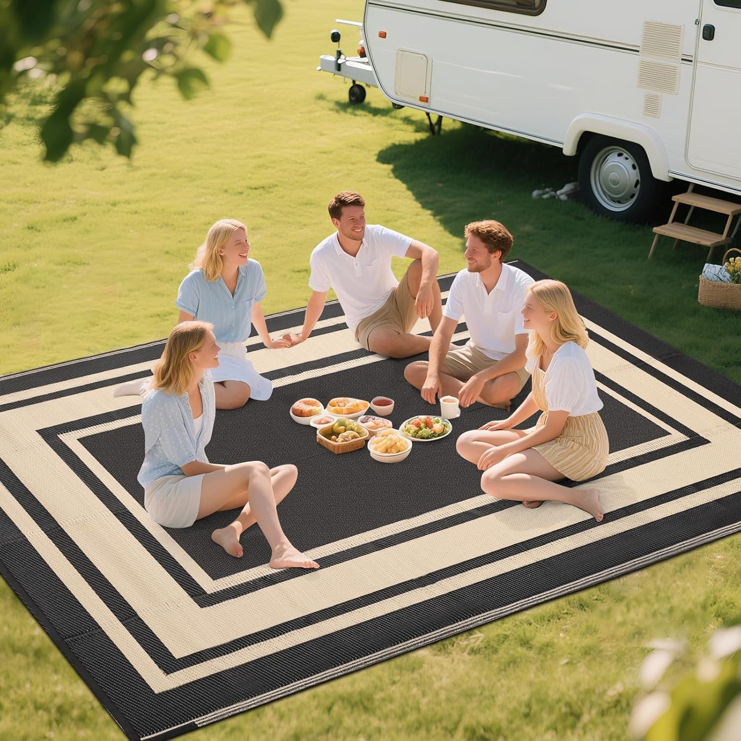 Elegant 8′ x 10′ Reversible Outdoor Rug – Waterproof & UV-Resistant Design