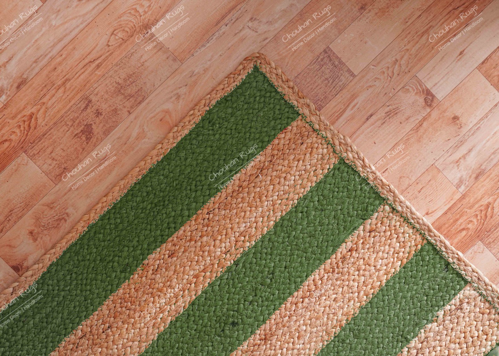 Natural With Dark Green Stripes Jute rug home and living Eco Friendly rug