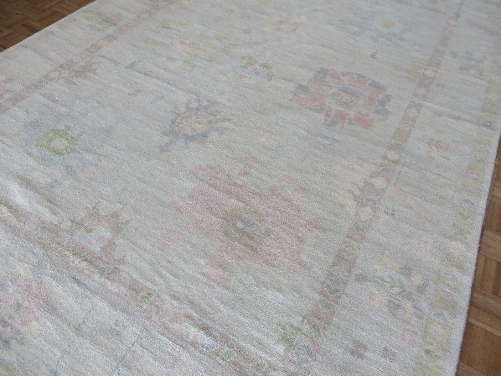8’11 x 12’3 Hand Knotted Beige Modern Oushak Oriental Rug G16937