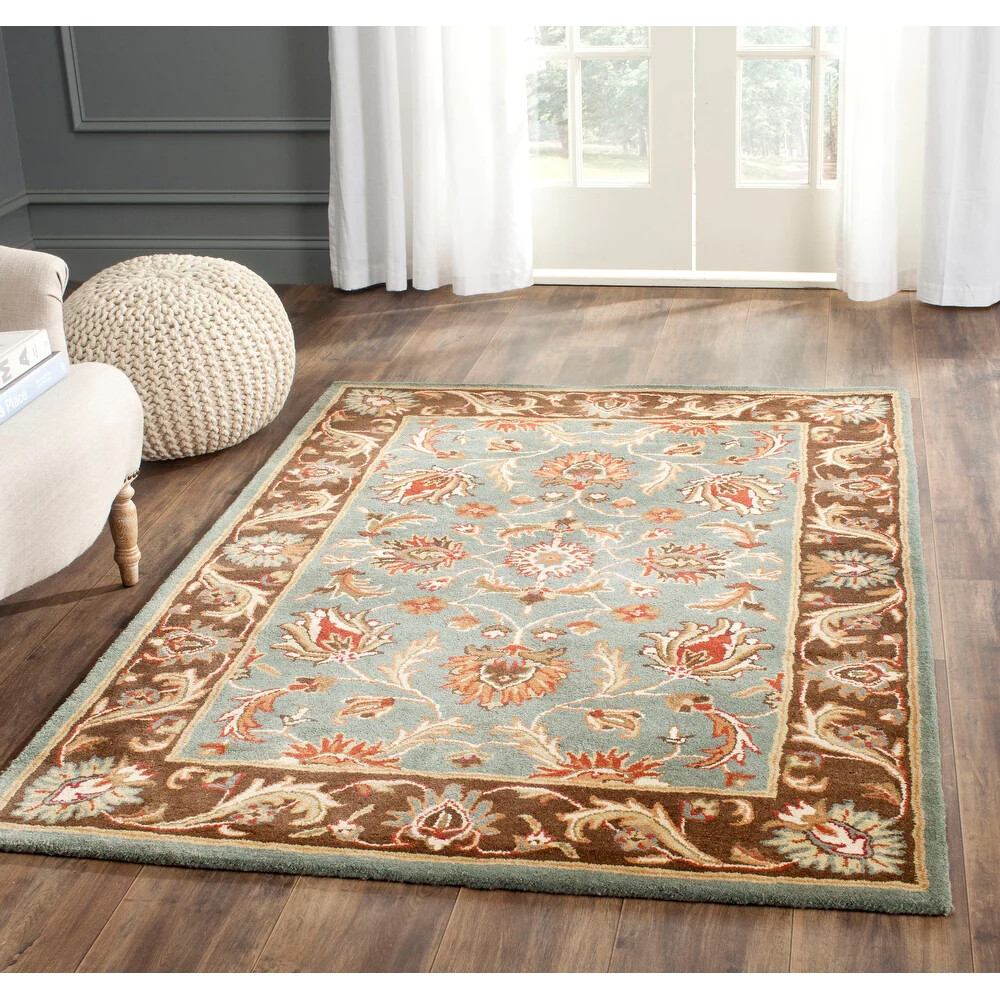 Traditional Hand Tufted Plush Wool Blue Brown Area Rug **FREE SHIPPING**