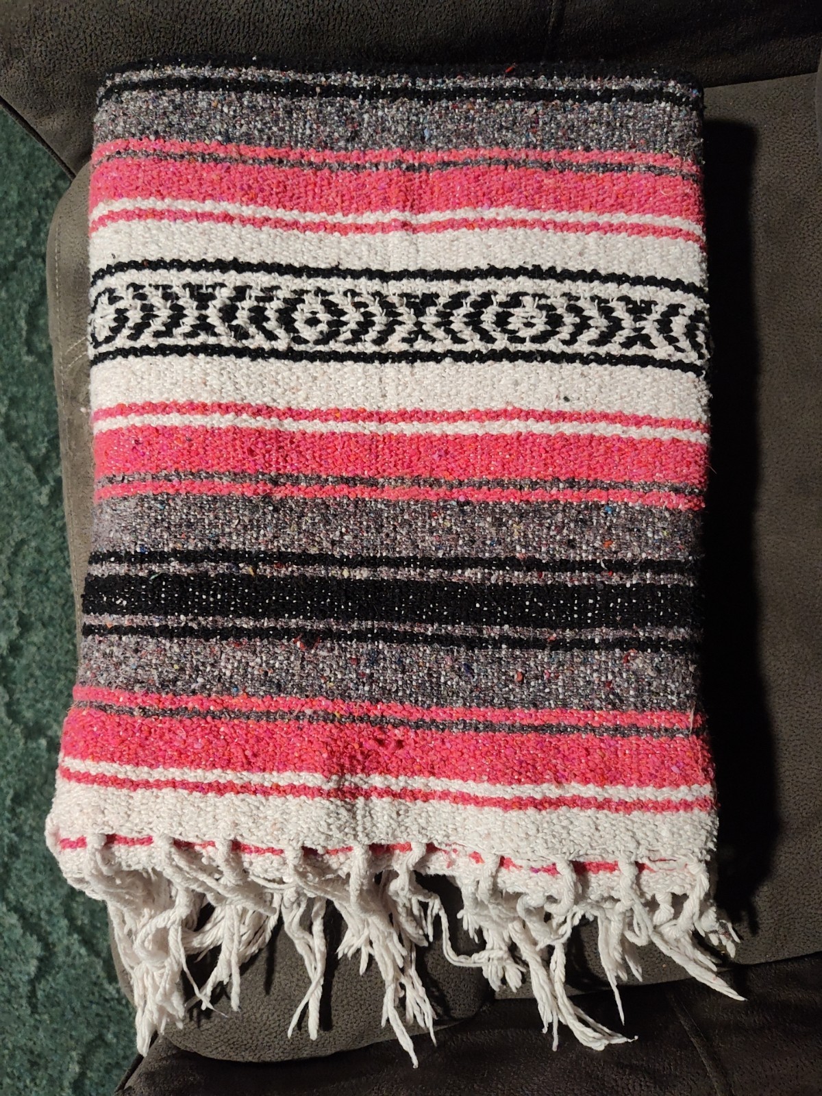 Striped Rug (Pink, White,Grey and Black Pattern)
