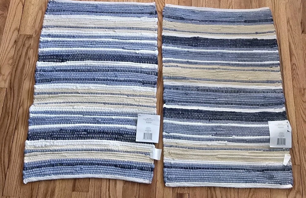 2 NEW True Living Woven Scatter Rug Blue/ beige/ White – ~18 ”x28” “Shoreline”